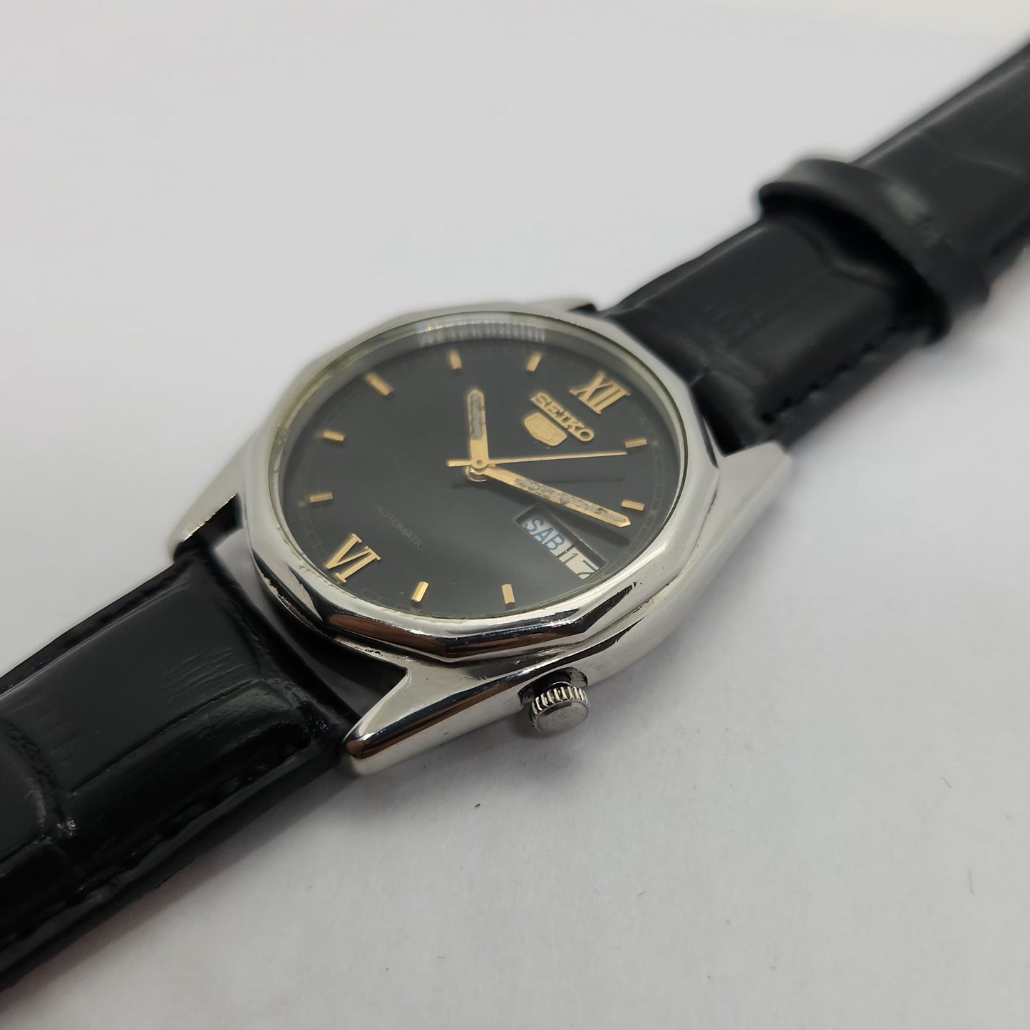 Vintage 1980 Original Seiko 5 Automatic 7009-8180 black face 17 Jewels Day-Date Japanese Men's Wrist Watch OG72