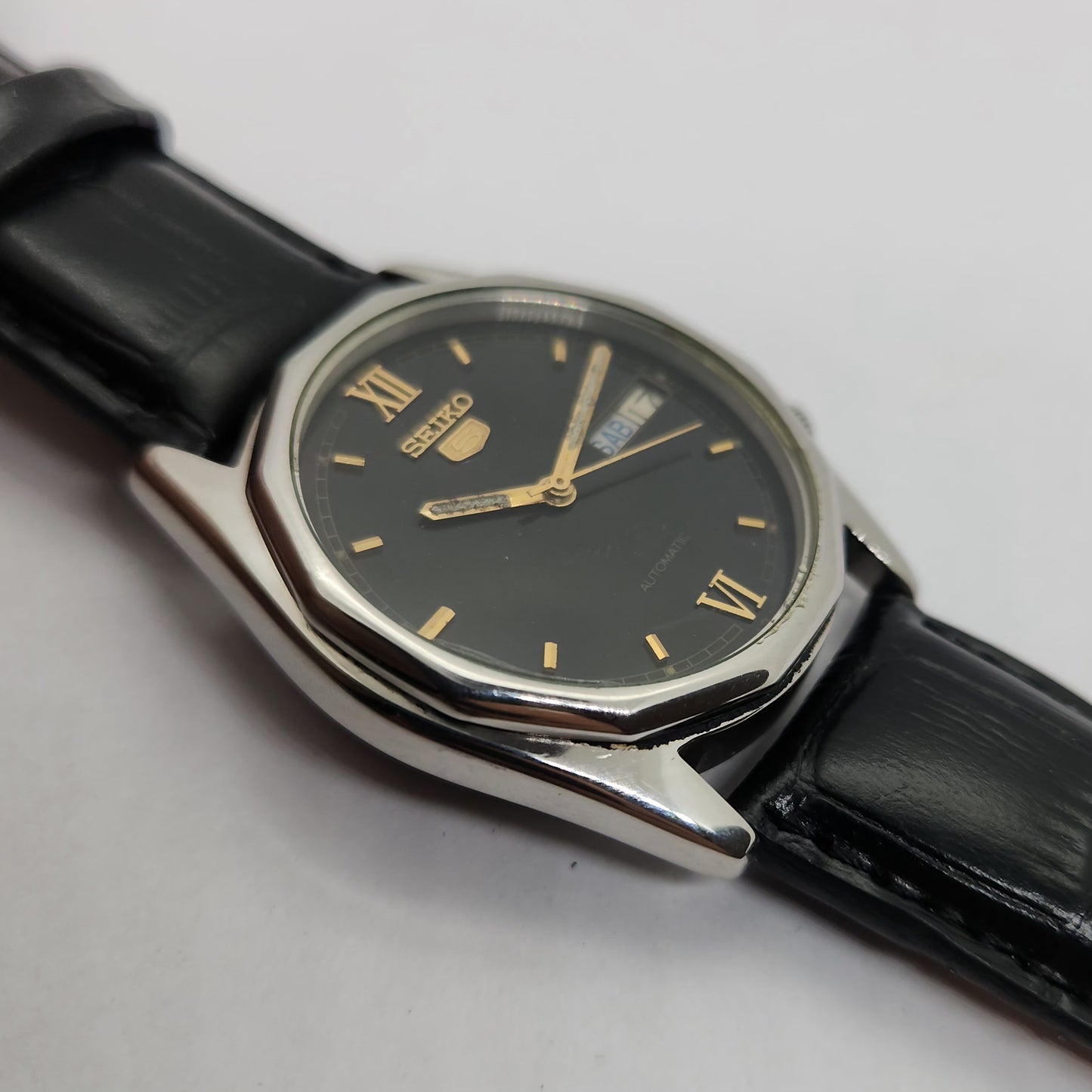 Vintage 1980 Original Seiko 5 Automatic 7009-8180 black face 17 Jewels Day-Date Japanese Men's Wrist Watch OG72