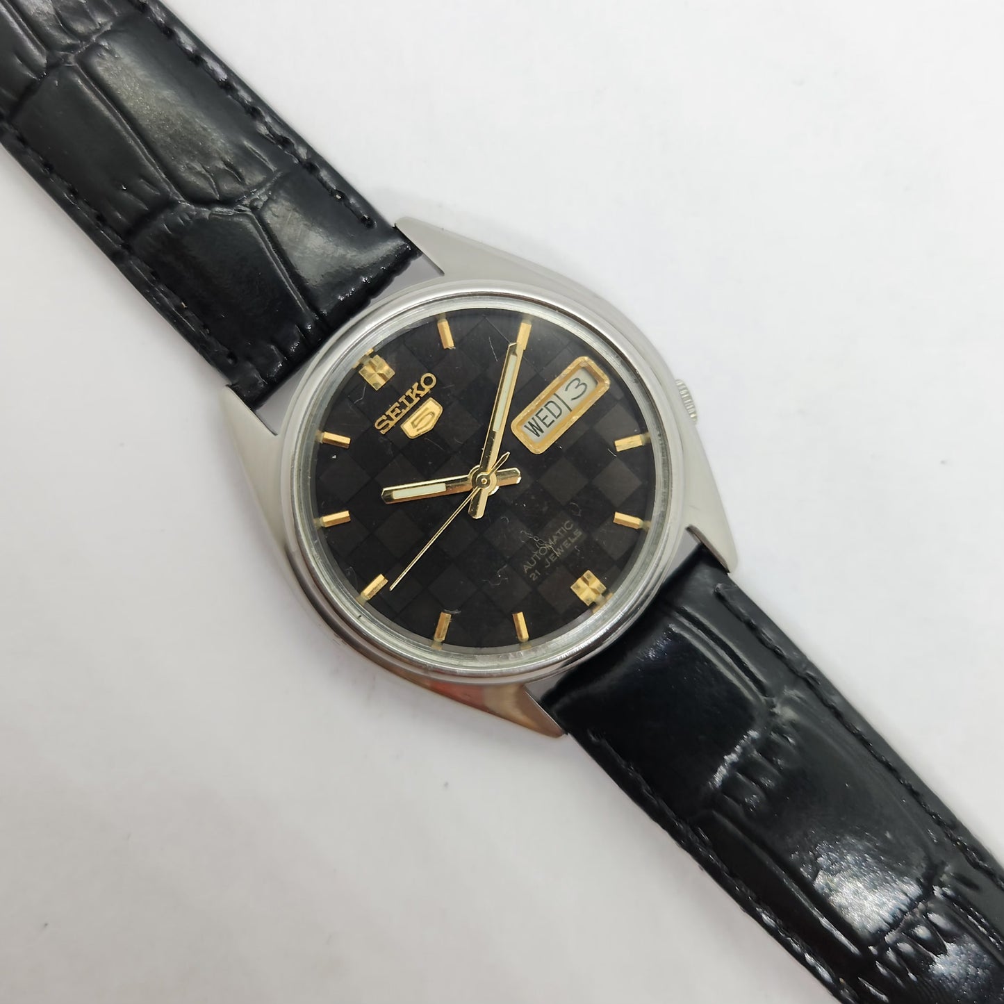 Vintage 1980 Original Seiko 5 Automatic 7019-6061 black face 21 Jewels Day-Date Japanese Men's Wrist Watch OG73