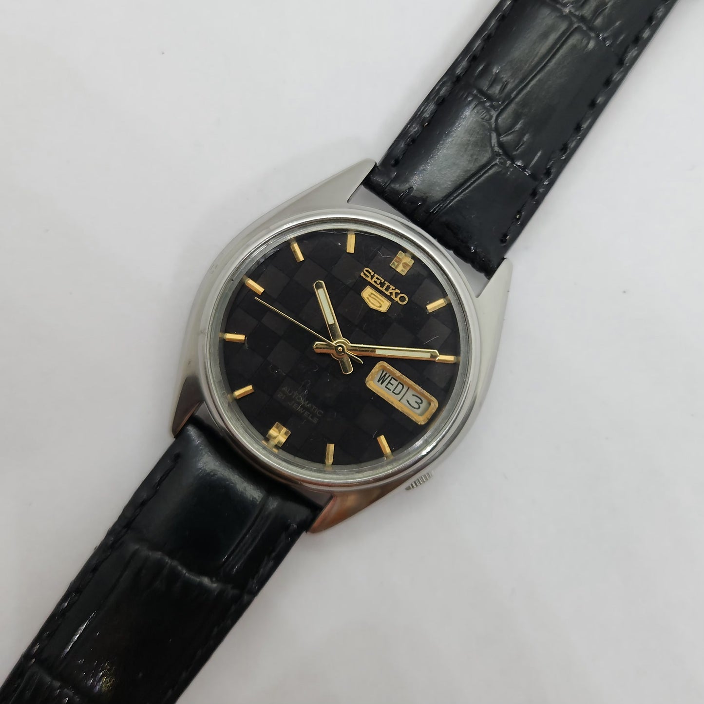 Vintage 1980 Original Seiko 5 Automatic 7019-6061 black face 21 Jewels Day-Date Japanese Men's Wrist Watch OG73