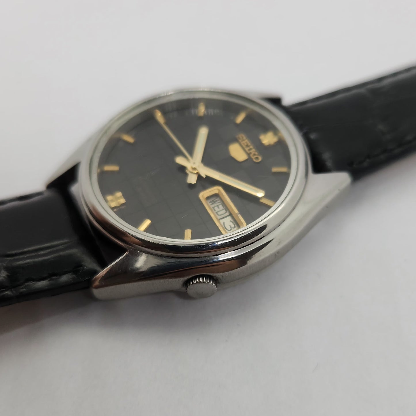 Vintage 1980 Original Seiko 5 Automatic 7019-6061 black face 21 Jewels Day-Date Japanese Men's Wrist Watch OG73
