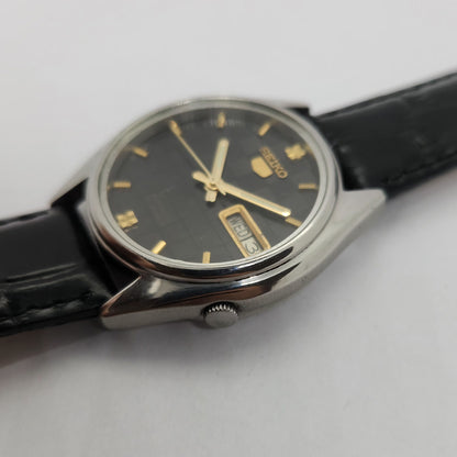 Vintage 1980 Original Seiko 5 Automatic 7019-6061 black face 21 Jewels Day-Date Japanese Men's Wrist Watch OG73
