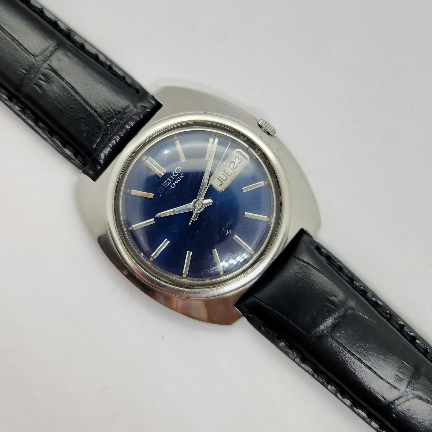 Vintage 1980 Original Seiko 5 Automatic 7006-7090 Blue face 19 Jewels Day-Date Japanese Men's Wrist Watch OG74