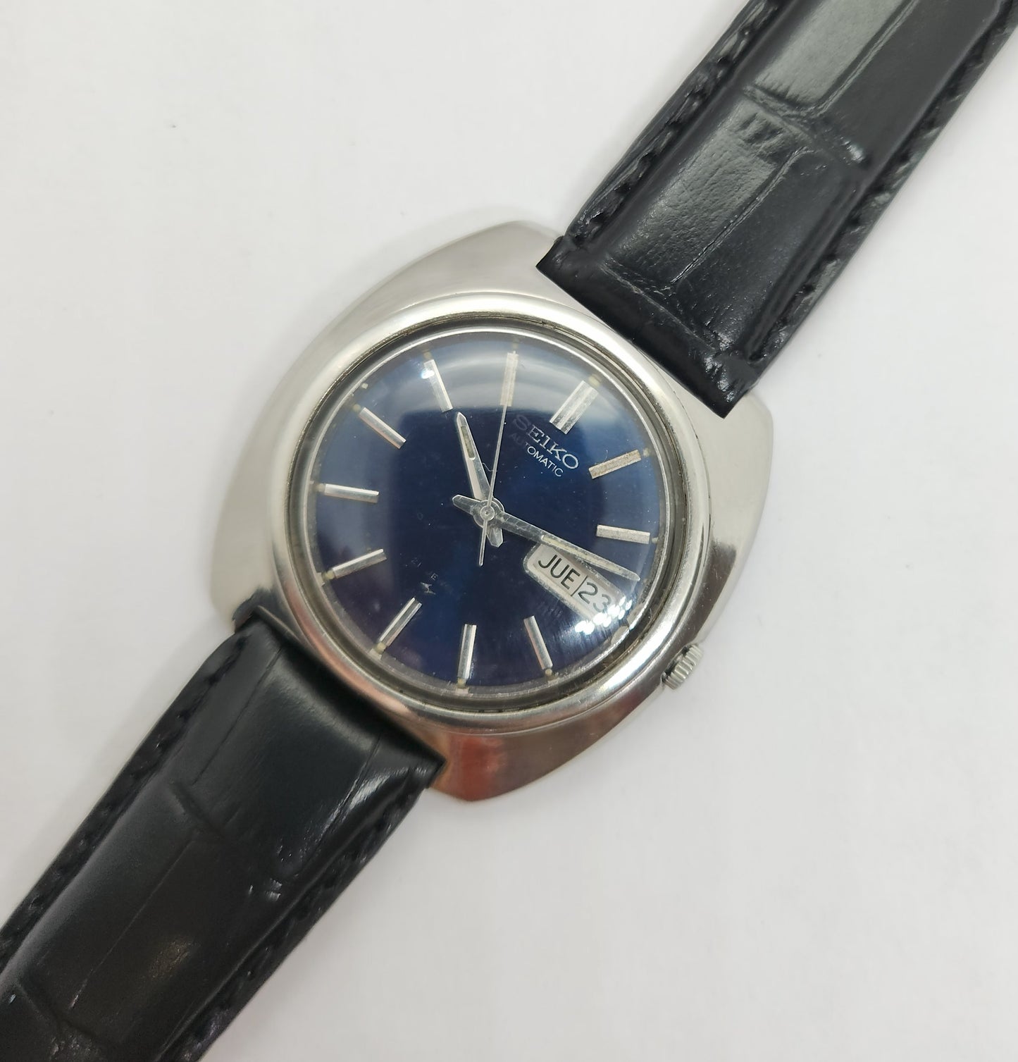 Vintage 1980 Original Seiko 5 Automatic 7006-7090 Blue face 19 Jewels Day-Date Japanese Men's Wrist Watch OG74