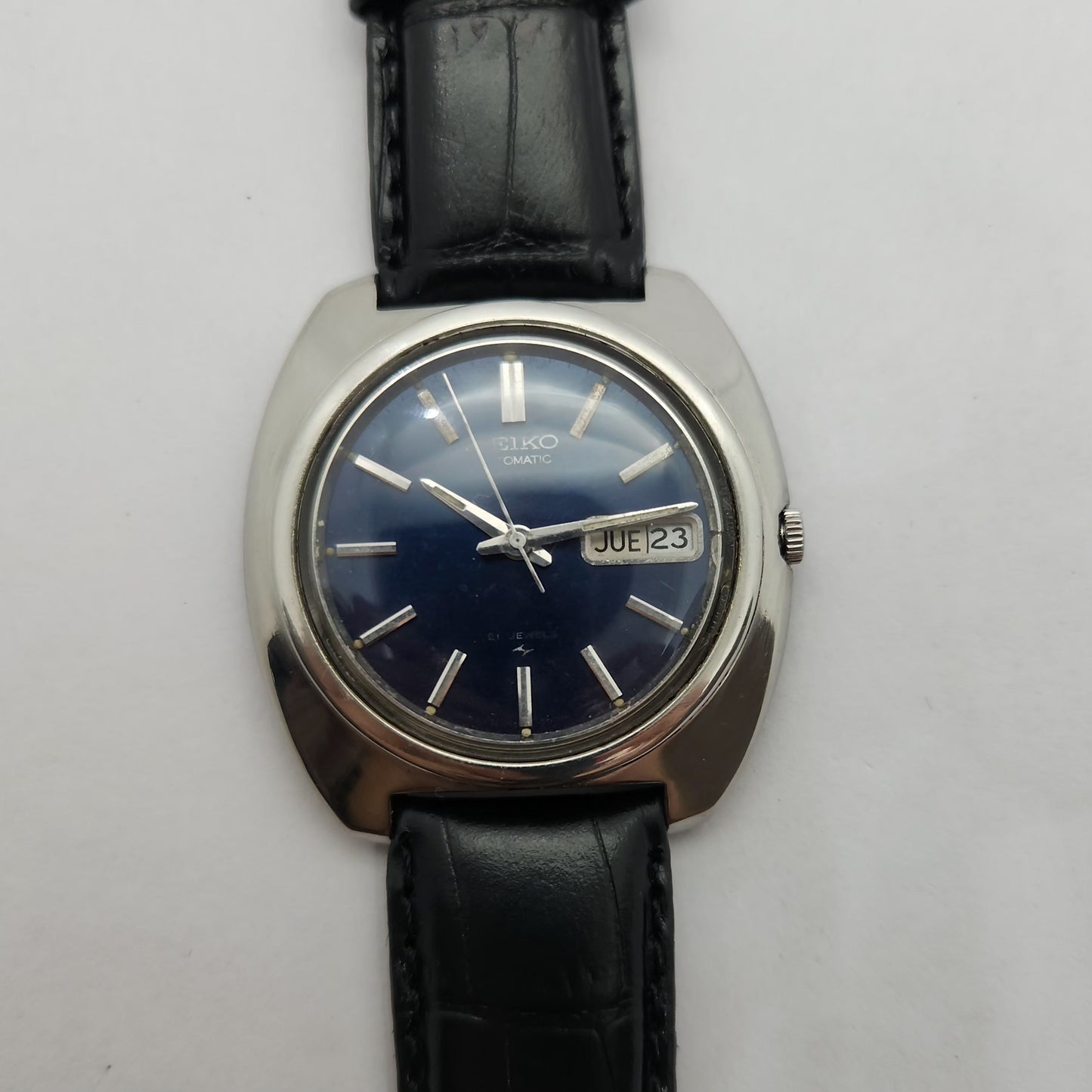 Vintage 1980 Original Seiko 5 Automatic 7006-7090 Blue face 19 Jewels Day-Date Japanese Men's Wrist Watch OG74