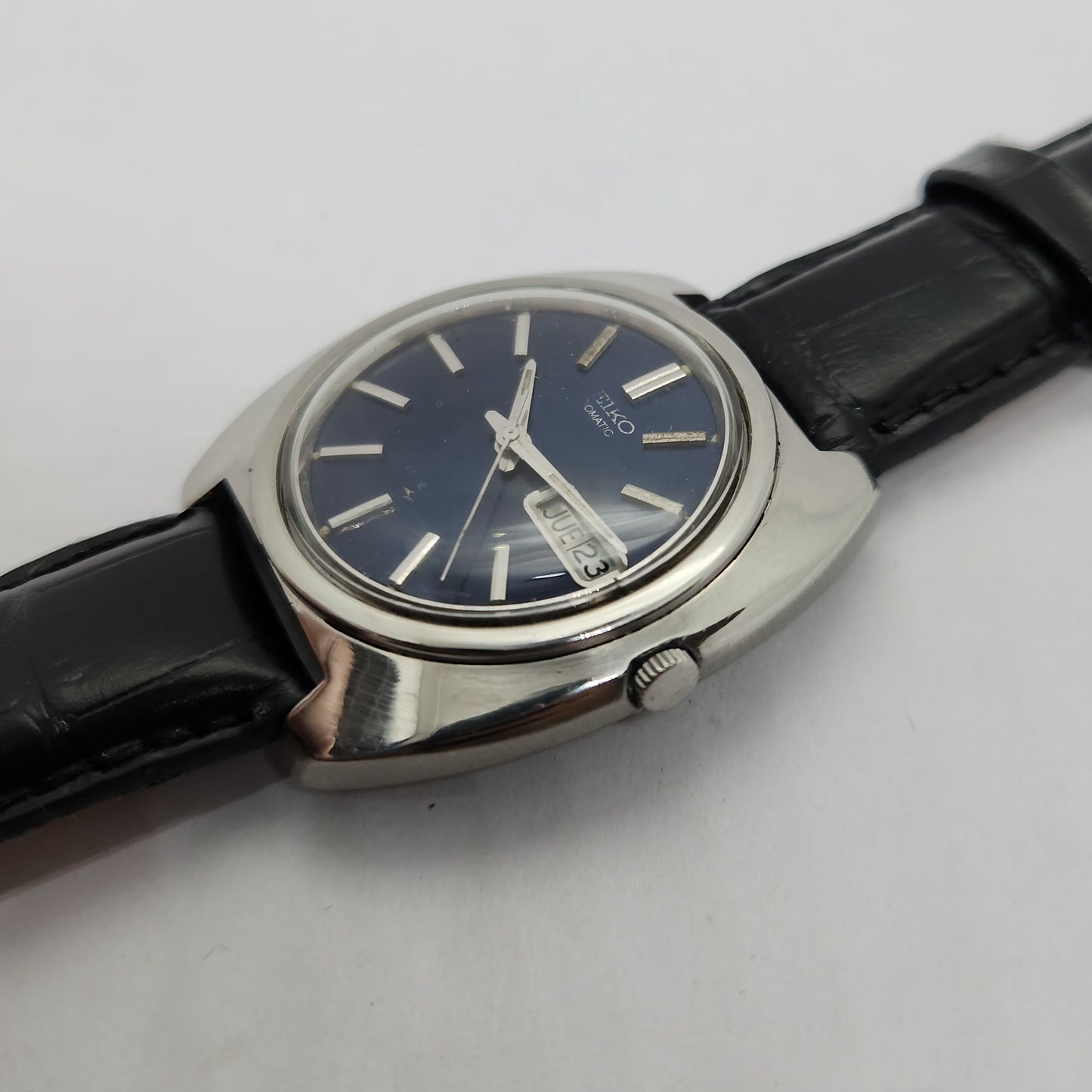 Vintage 1980 Original Seiko 5 Automatic 7006-7090 Blue face 19 Jewels Day-Date Japanese Men's Wrist Watch OG74