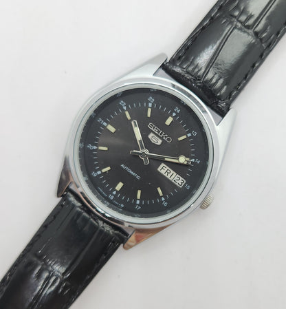 Vintage 1980 Original Seiko 5 Automatic 6309-523A black face 17 Jewels Day-Date Japanese Men's Wrist Watch OG75