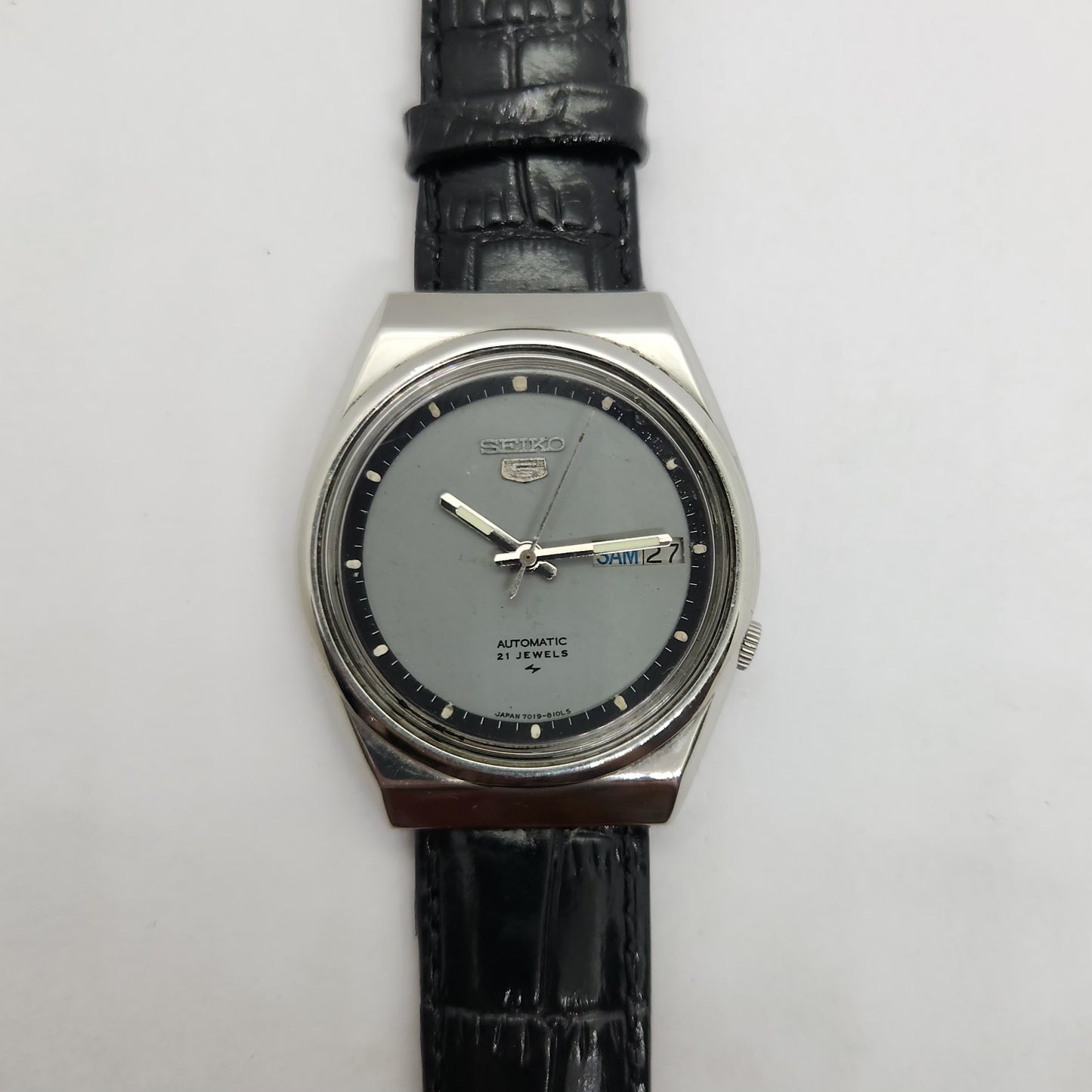 Vintage 1980 Original Seiko 5 Automatic 7009-8820 Grey face 17 Jewels Day-Date Japanese Men's Wrist Watch OG76
