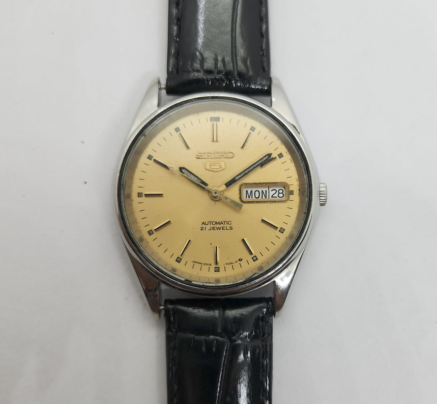 Vintage 1980 Original Seiko 5 Automatic 6319-7100 Gold face 21 Jewels Day-Date Japanese Men's Wrist Watch OG80