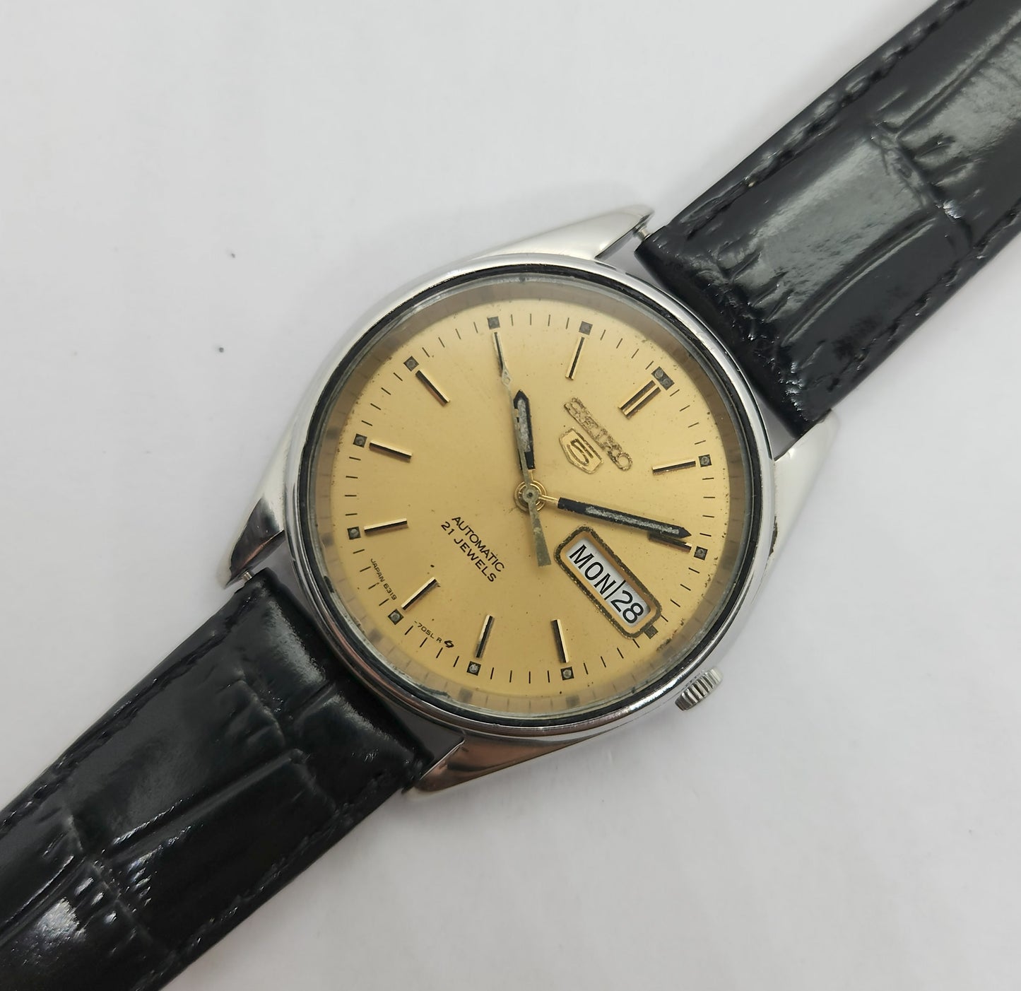 Vintage 1980 Original Seiko 5 Automatic 6319-7100 Gold face 21 Jewels Day-Date Japanese Men's Wrist Watch OG80
