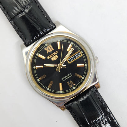 Vintage 1980 Original Seiko 5 Automatic 7s26-03E0 Black face 17 Jewels Day-Date Japanese Men's Wrist Watch OG84