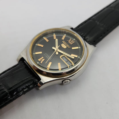 Vintage 1980 Original Seiko 5 Automatic 7s26-03E0 Black face 17 Jewels Day-Date Japanese Men's Wrist Watch OG84