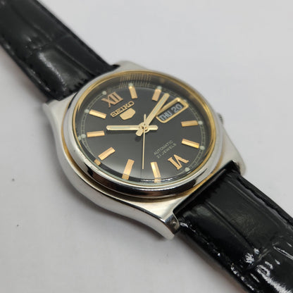 Vintage 1980 Original Seiko 5 Automatic 7s26-03E0 Black face 17 Jewels Day-Date Japanese Men's Wrist Watch OG84