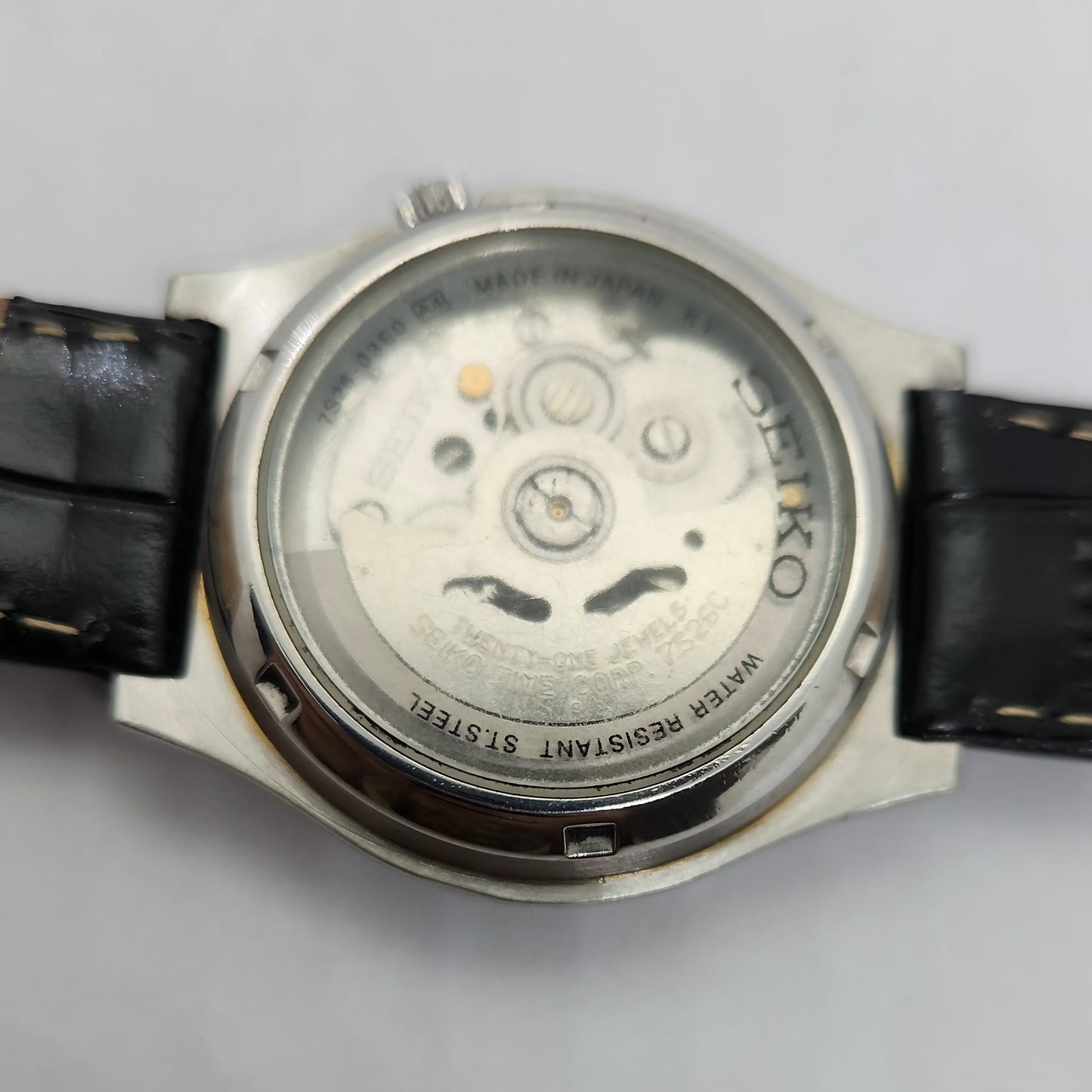 Vintage 1980 Original Seiko 5 Automatic 7s26-03E0 Black face 17 Jewels Day-Date Japanese Men's Wrist Watch OG84