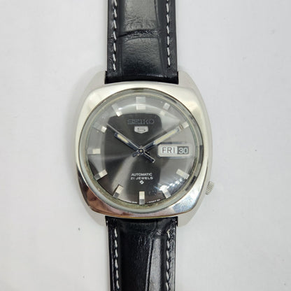 Vintage 1980 Original Seiko 5 Automatic 6119-7100 Black face 21 Jewels Day-Date Japanese Men's Wrist Watch OG85