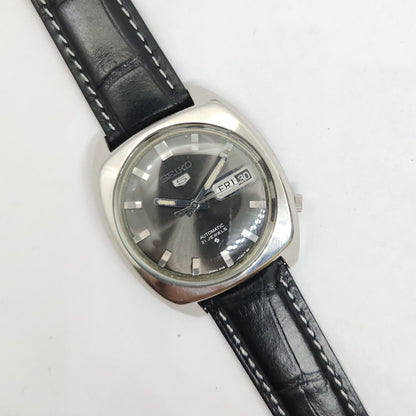 Vintage 1980 Original Seiko 5 Automatic 6119-7100 Black face 21 Jewels Day-Date Japanese Men's Wrist Watch OG85