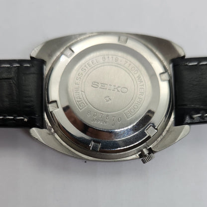 Vintage 1980 Original Seiko 5 Automatic 6119-7100 Black face 21 Jewels Day-Date Japanese Men's Wrist Watch OG85
