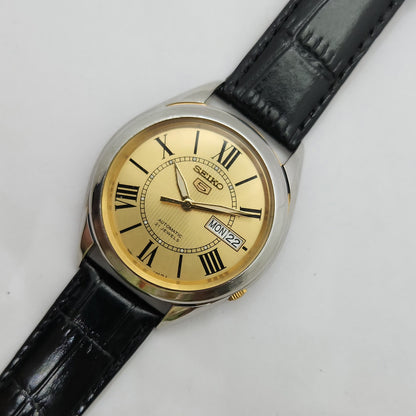 Vintage 1980 Original Seiko 5 Automatic 7s26 Golden face 21 Jewels Day-Date Japanese Men's Wrist Watch OG86