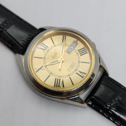 Vintage 1980 Original Seiko 5 Automatic 7s26 Golden face 21 Jewels Day-Date Japanese Men's Wrist Watch OG86