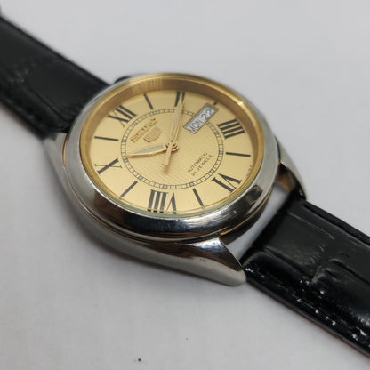 Vintage 1980 Original Seiko 5 Automatic 7s26 Golden face 21 Jewels Day-Date Japanese Men's Wrist Watch OG86