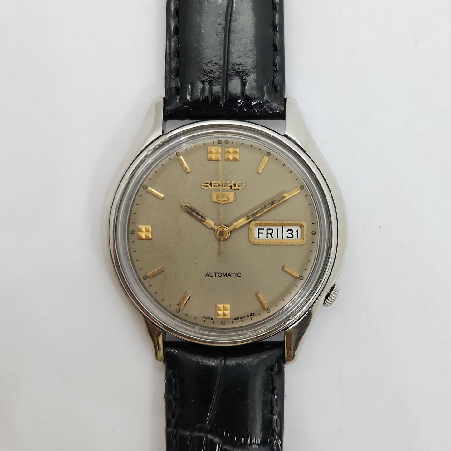 Vintage 1980 Original Seiko 5 Automatic 6309-8230 Grey face 17 Jewels Day-Date Japanese Men's Wrist Watch OG87
