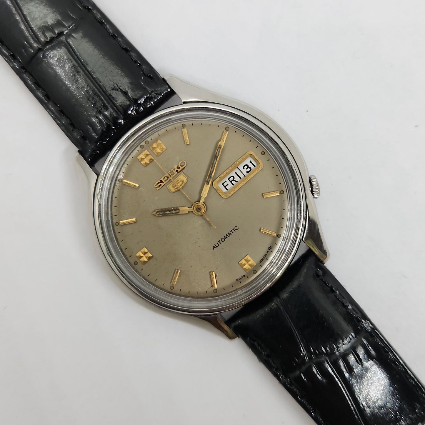 Vintage 1980 Original Seiko 5 Automatic 6309-8230 Grey face 17 Jewels Day-Date Japanese Men's Wrist Watch OG87