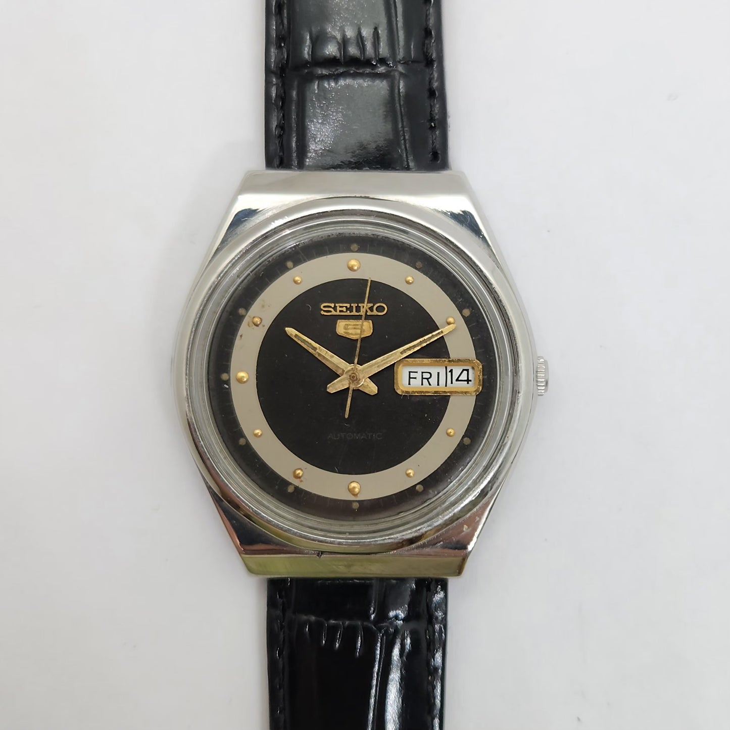 Vintage 1980 Original Seiko 5 Automatic 6309-8930 Black face 17 Jewels Day-Date Japanese Men's Wrist Watch OG88