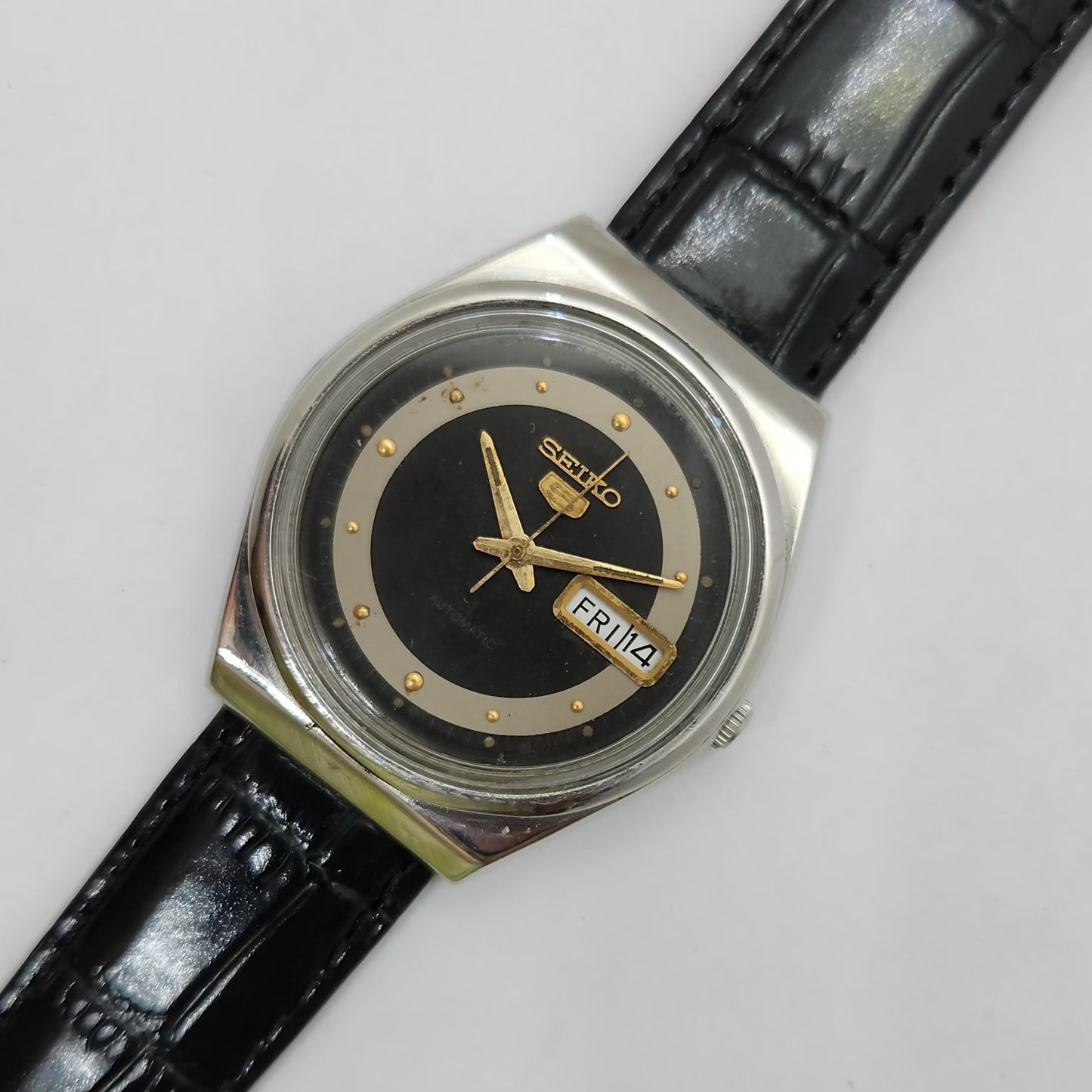 Vintage 1980 Original Seiko 5 Automatic 6309-8930 Black face 17 Jewels Day-Date Japanese Men's Wrist Watch OG88