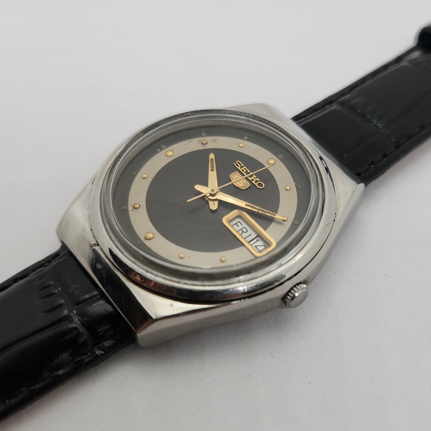 Vintage 1980 Original Seiko 5 Automatic 6309-8930 Black face 17 Jewels Day-Date Japanese Men's Wrist Watch OG88