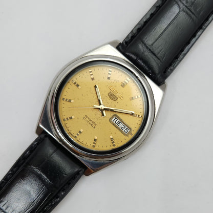 Vintage 1980 Original Seiko 5 Automatic 7s26-8760 Gold face 21 Jewels Day-Date Japanese Men's Wrist Watch OG90