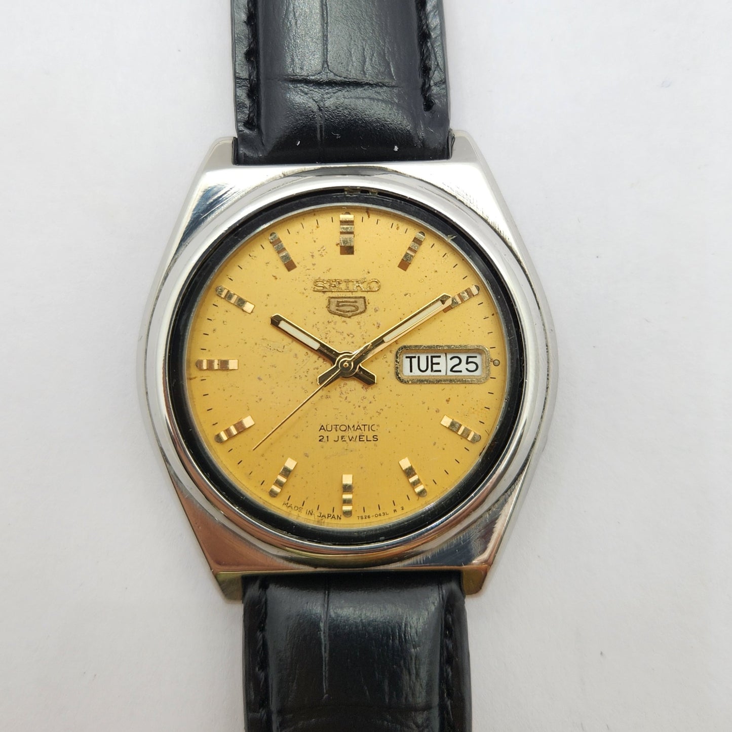 Vintage 1980 Original Seiko 5 Automatic 7s26-8760 Gold face 21 Jewels Day-Date Japanese Men's Wrist Watch OG90