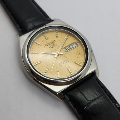 Vintage 1980 Original Seiko 5 Automatic 7s26-8760 Gold face 21 Jewels Day-Date Japanese Men's Wrist Watch OG90