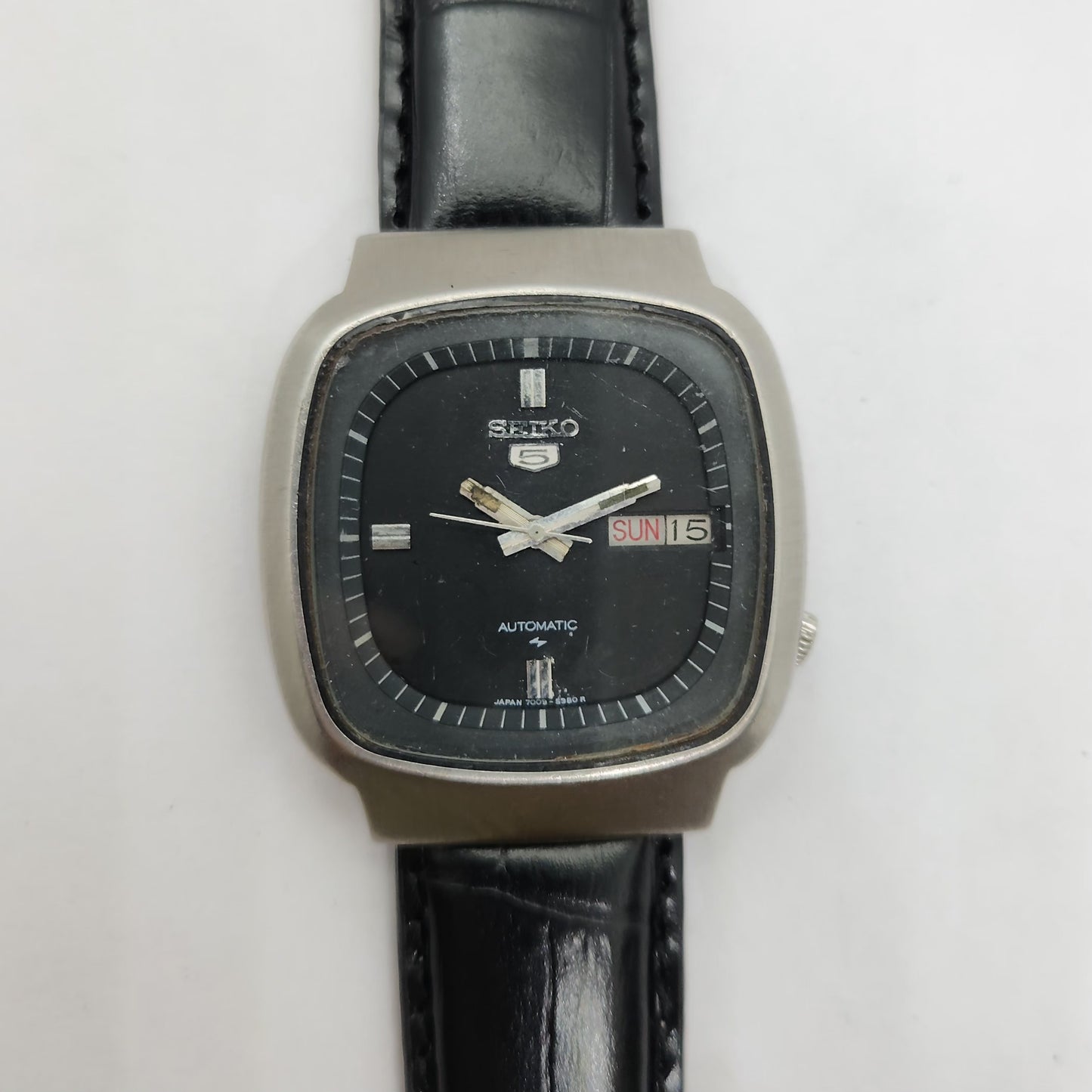 Vintage 1980 Original Seiko 5 Automatic 7009-520A Black face 17 Jewels Day-Date Japanese Men's Wrist Watch OG91