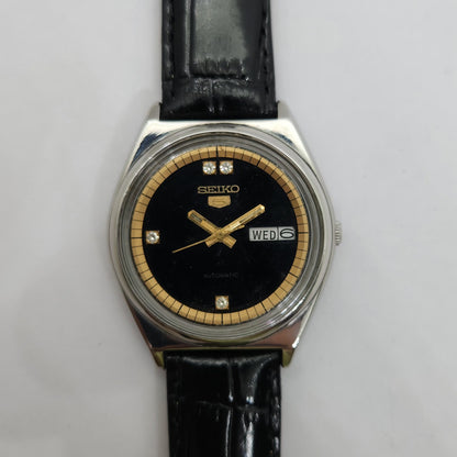 Vintage 1980 Original Seiko 5 Automatic 6349-500A Black face 123 Jewels Day-Date Japanese Men's Wrist Watch OG92