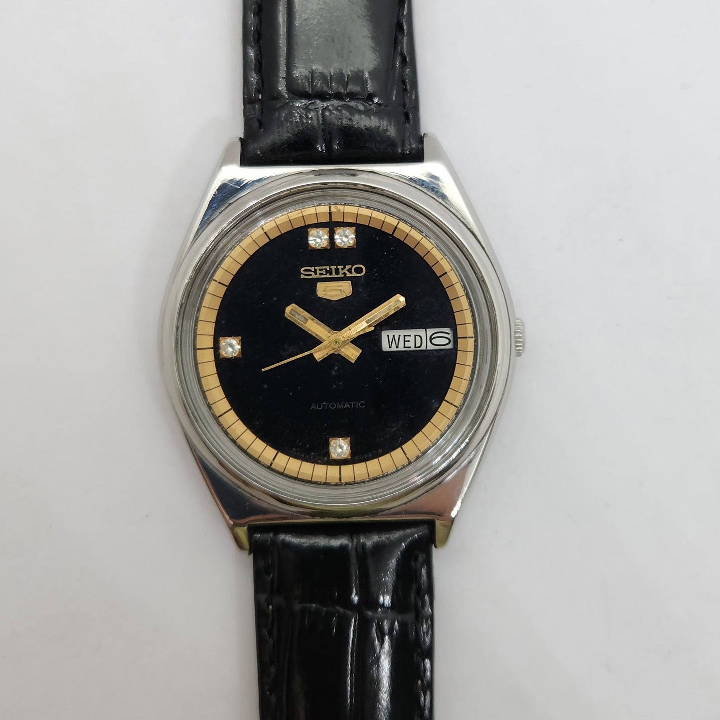 Vintage 1980 Original Seiko 5 Automatic 6349-500A Black face 123 Jewels Day-Date Japanese Men's Wrist Watch OG92