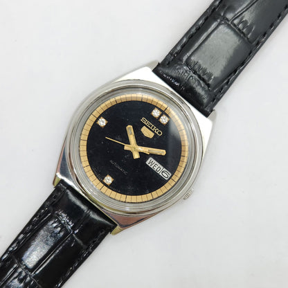 Vintage 1980 Original Seiko 5 Automatic 6349-500A Black face 123 Jewels Day-Date Japanese Men's Wrist Watch OG92