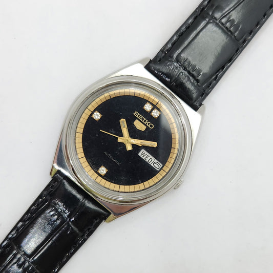Vintage 1980 Original Seiko 5 Automatic 6349-500A Black face 123 Jewels Day-Date Japanese Men's Wrist Watch OG92