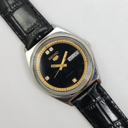 Vintage 1980 Original Seiko 5 Automatic 6349-500A Black face 123 Jewels Day-Date Japanese Men's Wrist Watch OG92