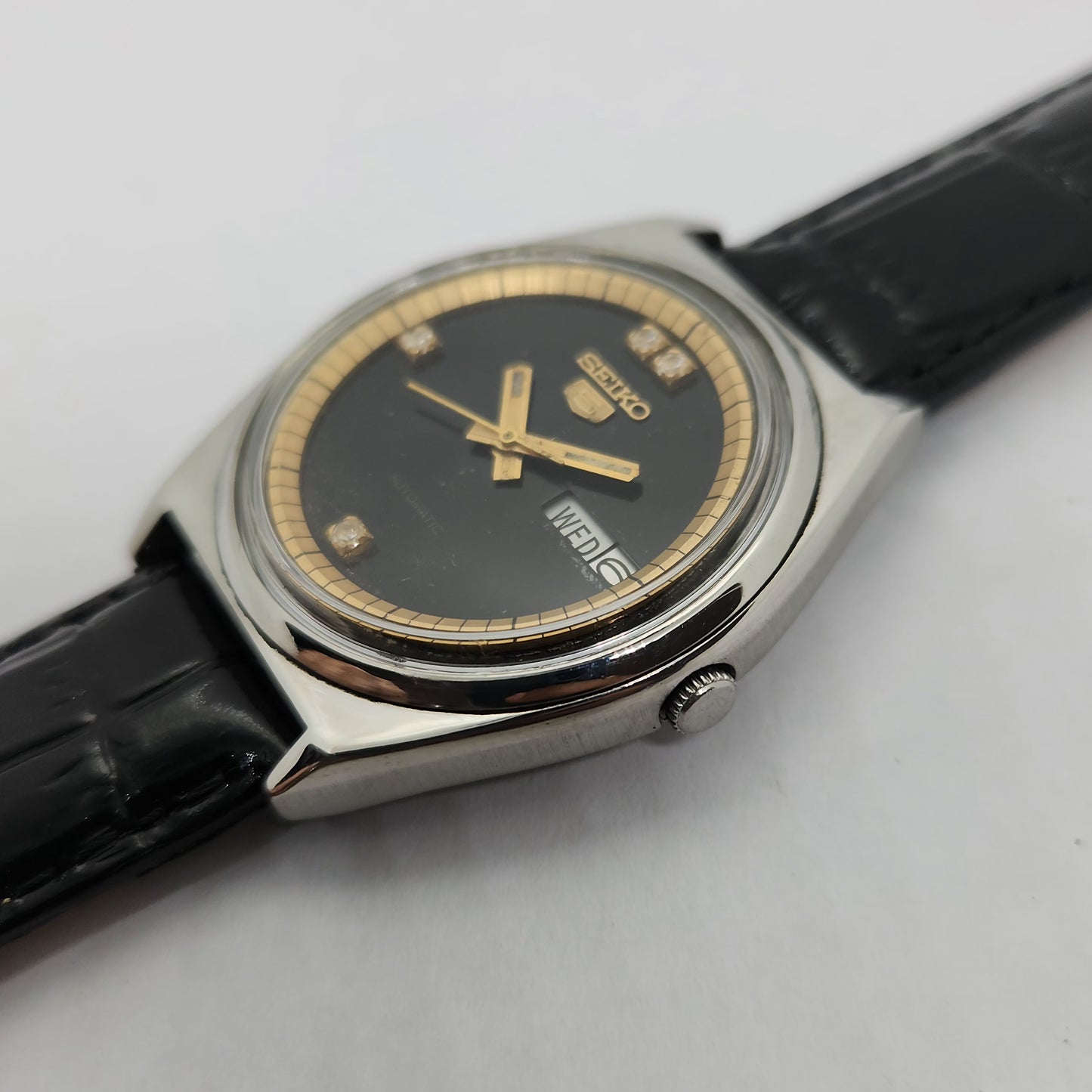 Vintage 1980 Original Seiko 5 Automatic 6349-500A Black face 123 Jewels Day-Date Japanese Men's Wrist Watch OG92