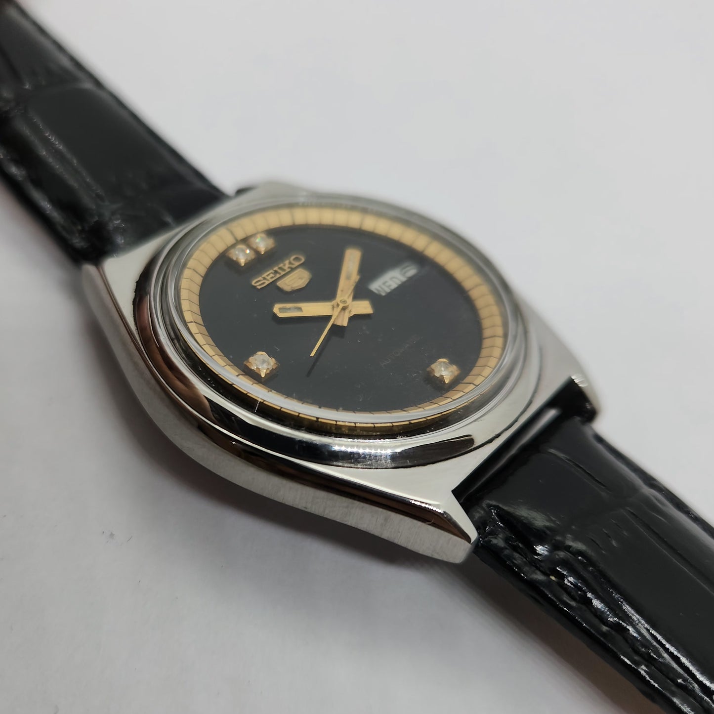 Vintage 1980 Original Seiko 5 Automatic 6349-500A Black face 123 Jewels Day-Date Japanese Men's Wrist Watch OG92