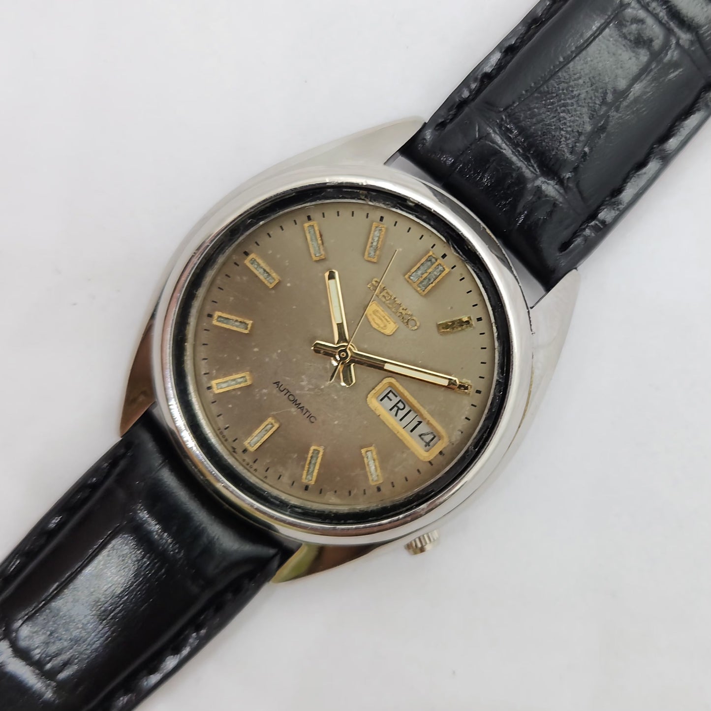 Vintage 1980 Original Seiko 5 Automatic 7009-3040 Grey face 17 Jewels Day-Date Japanese Men's Wrist Watch OG95