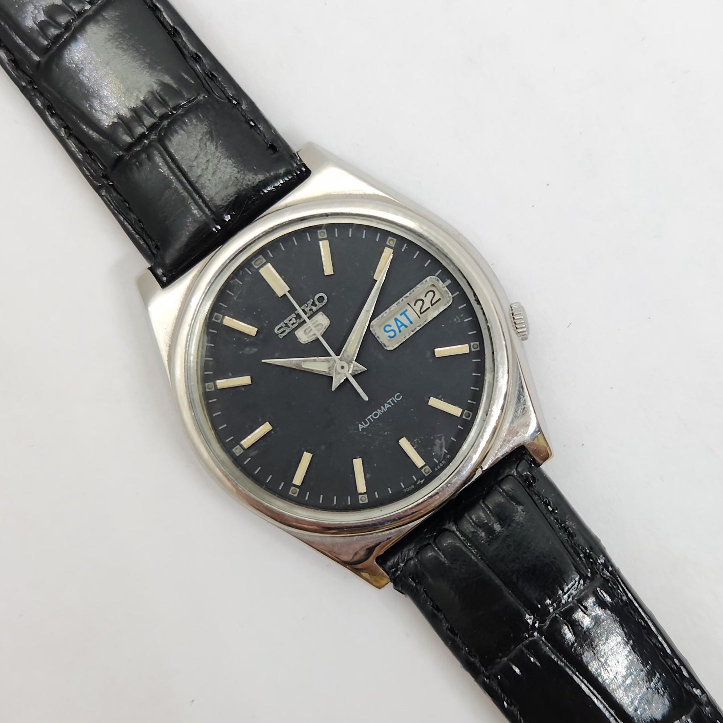 Vintage 1980 Original Seiko 5 Automatic 7019-8180 Black face 21 Jewels Day-Date Japanese Men's Wrist Watch OG96