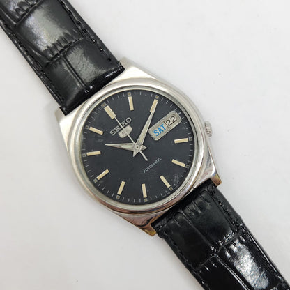Vintage 1980 Original Seiko 5 Automatic 7019-8180 Black face 21 Jewels Day-Date Japanese Men's Wrist Watch OG96
