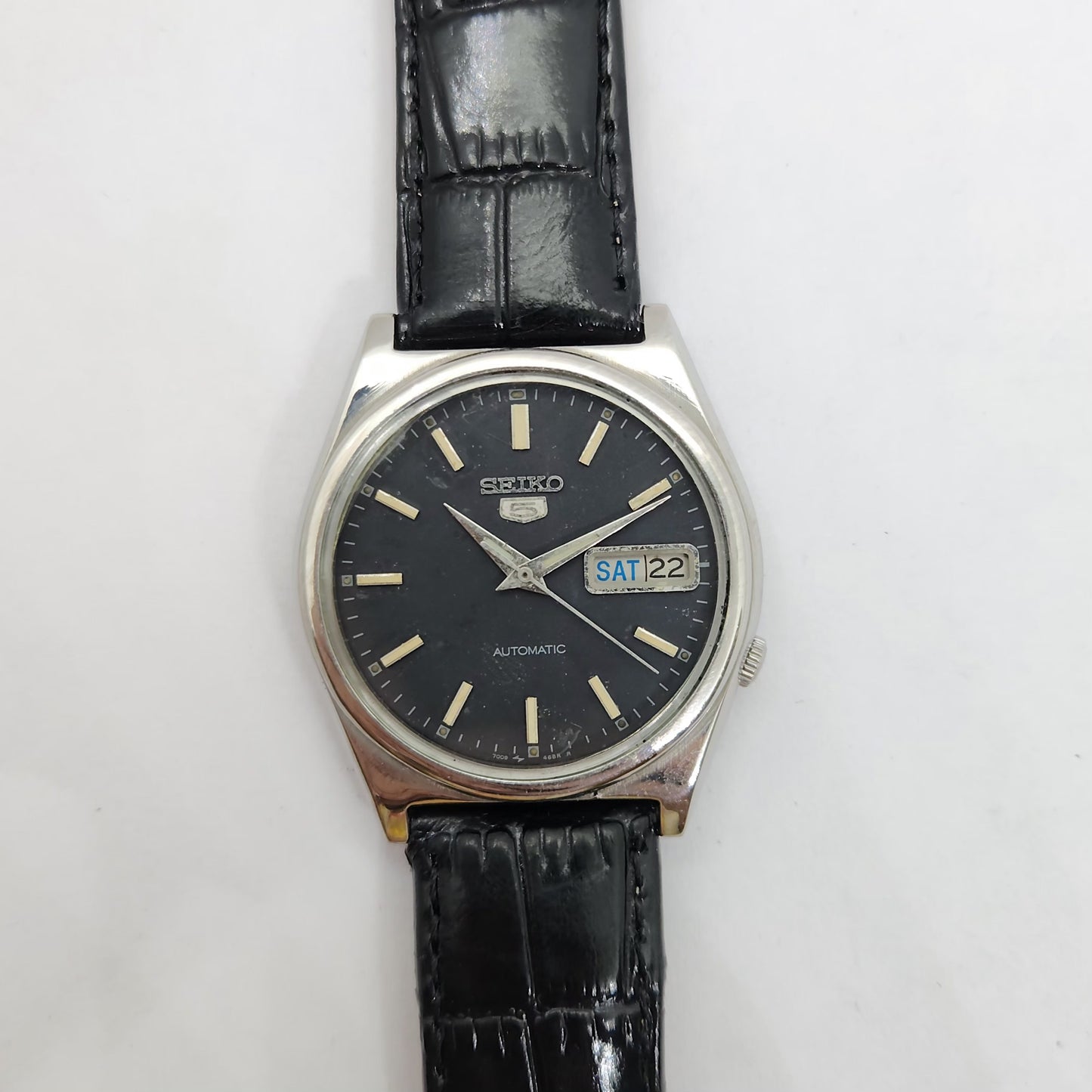 Vintage 1980 Original Seiko 5 Automatic 7019-8180 Black face 21 Jewels Day-Date Japanese Men's Wrist Watch OG96