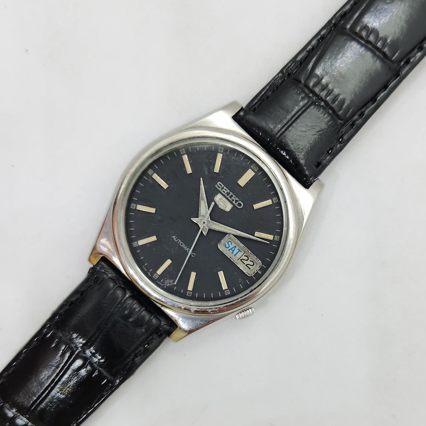 Vintage 1980 Original Seiko 5 Automatic 7019-8180 Black face 21 Jewels Day-Date Japanese Men's Wrist Watch OG96