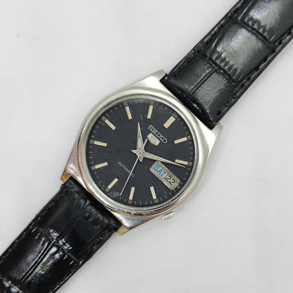 Vintage 1980 Original Seiko 5 Automatic 7019-8180 Black face 21 Jewels Day-Date Japanese Men's Wrist Watch OG96