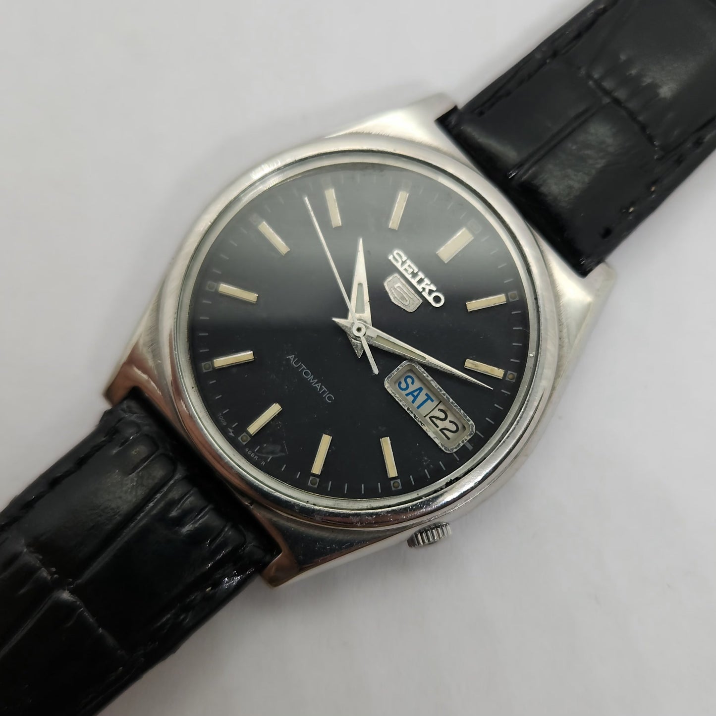 Vintage 1980 Original Seiko 5 Automatic 7019-8180 Black face 21 Jewels Day-Date Japanese Men's Wrist Watch OG96