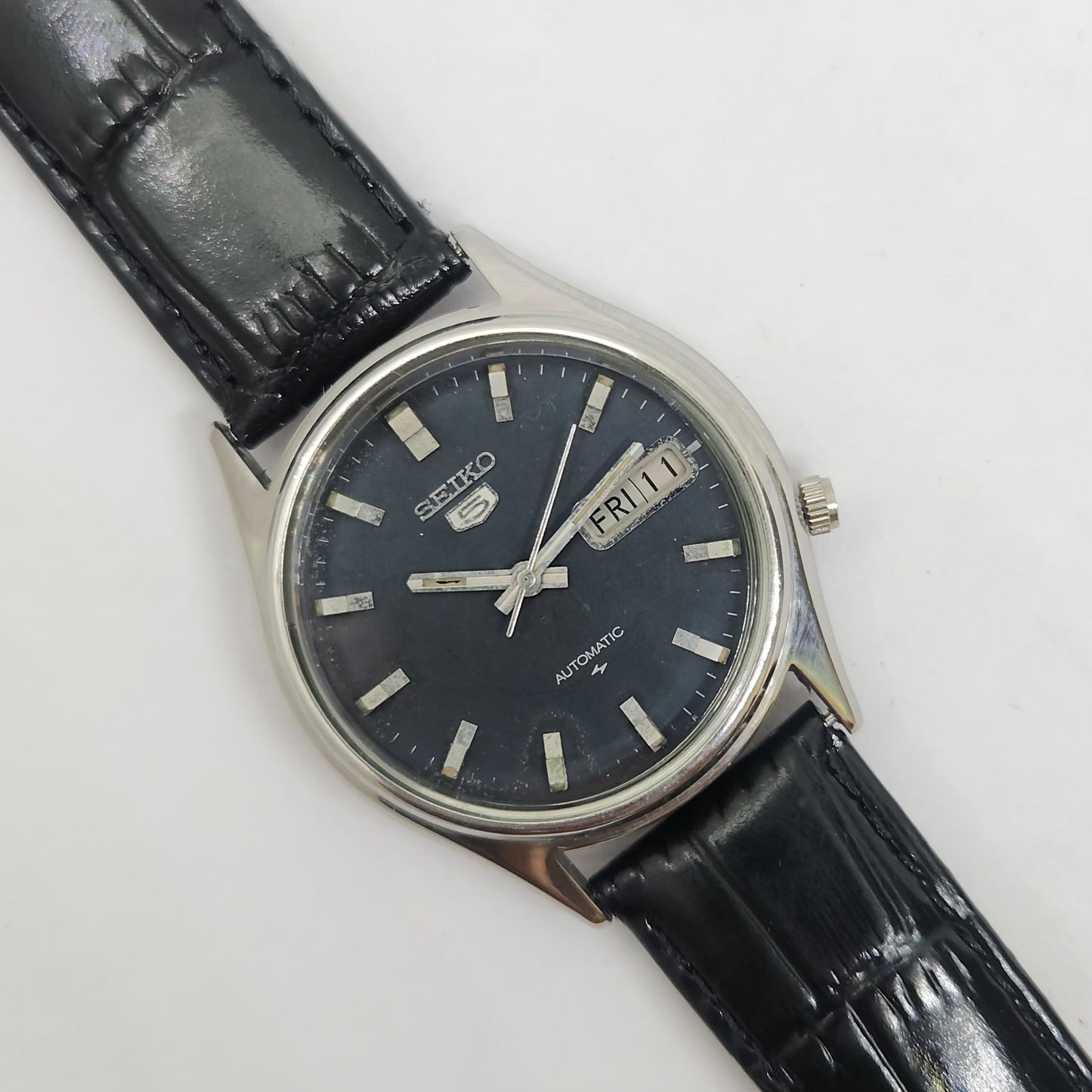 Vintage 1980 Original Seiko 5 Automatic 7009-3100 Black face 17 Jewels Day-Date Japanese Men's Wrist Watch OG97