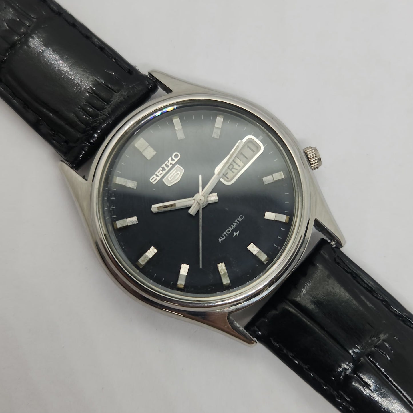 Vintage 1980 Original Seiko 5 Automatic 7009-3100 Black face 17 Jewels Day-Date Japanese Men's Wrist Watch OG97