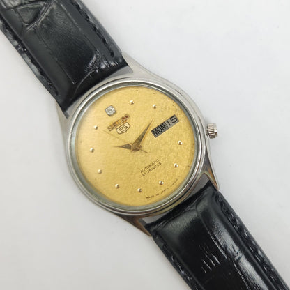 Vintage 1980 Original Seiko 5 Automatic 7009-3101 Gold face 17 Jewels Day-Date Japanese Men's Wrist Watch OG98